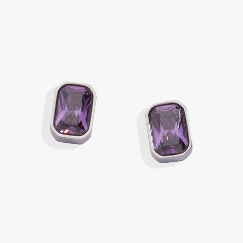 ALEX AND ANI — February Emerald-Cut Birthstone Stud Earrings
