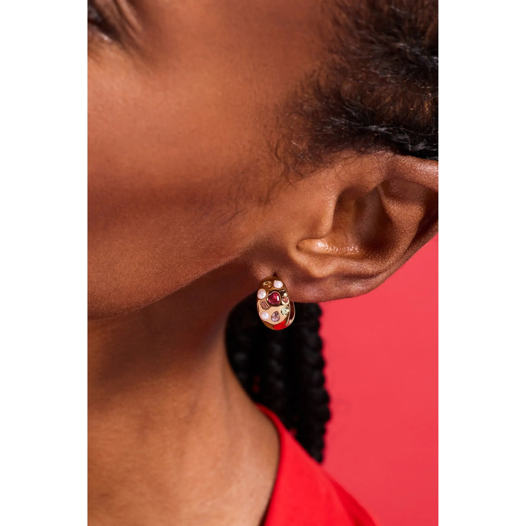 ALEX AND ANI — Gemstone Puffy Huggie Hoop Earrings