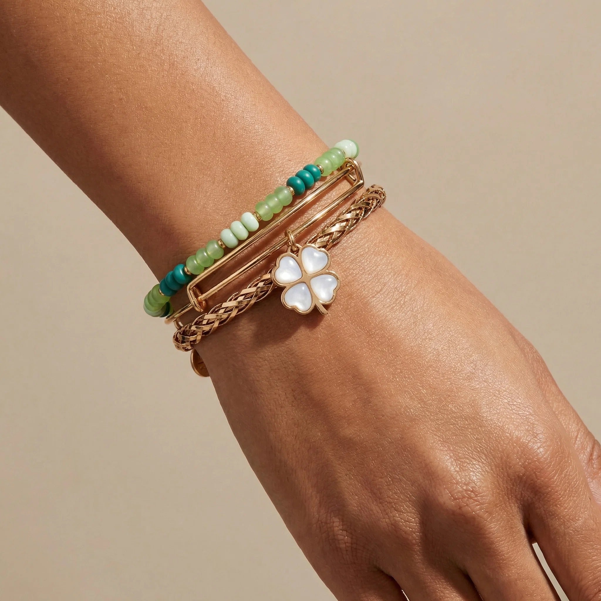 ALEX AND ANI — Lucky Four-Leaf Clover Set of 3 Bangles