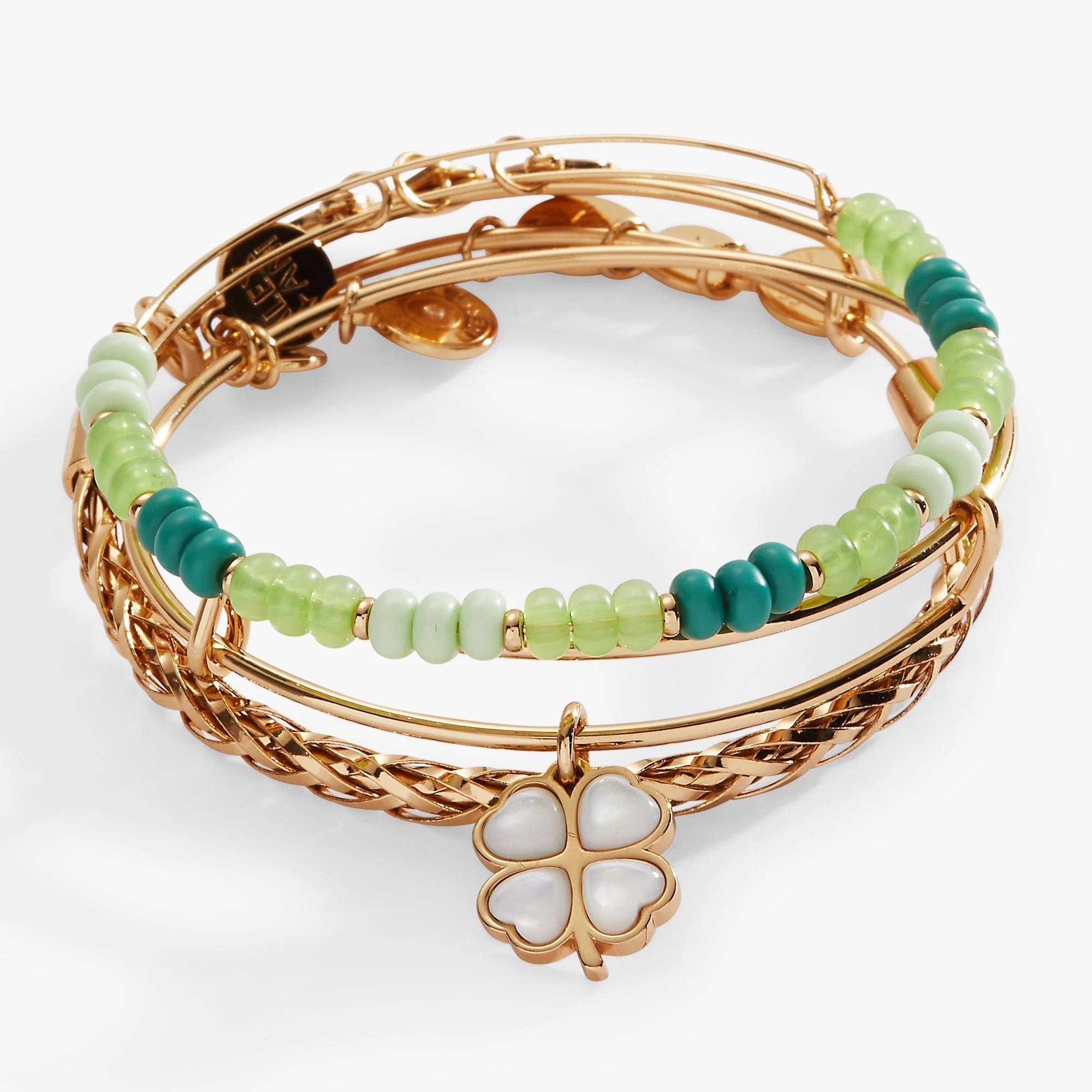 ALEX AND ANI — Lucky Four-Leaf Clover Set of 3 Bangles