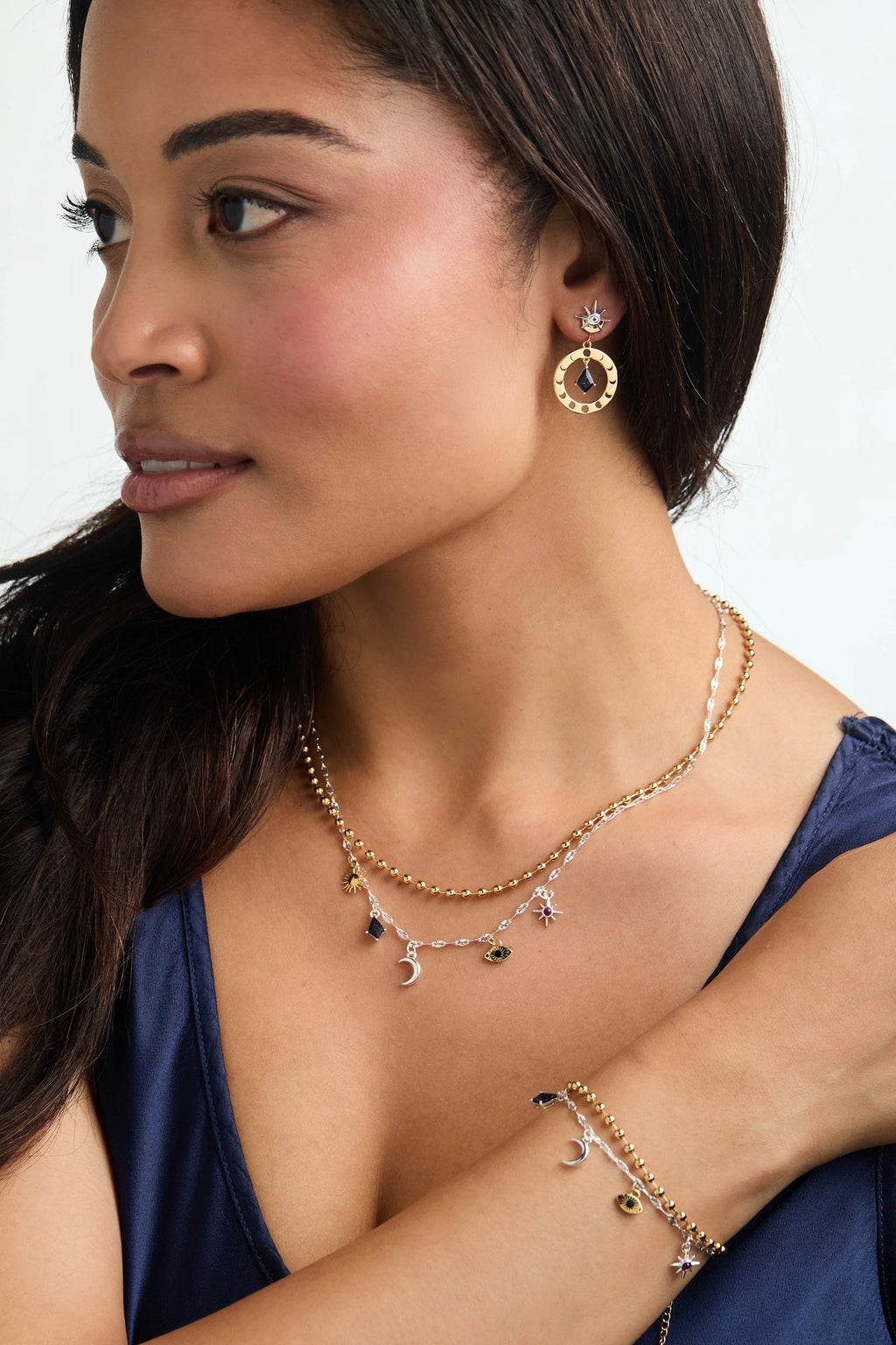 ALEX AND ANI — Moon Magic 2 Row Charm Necklace