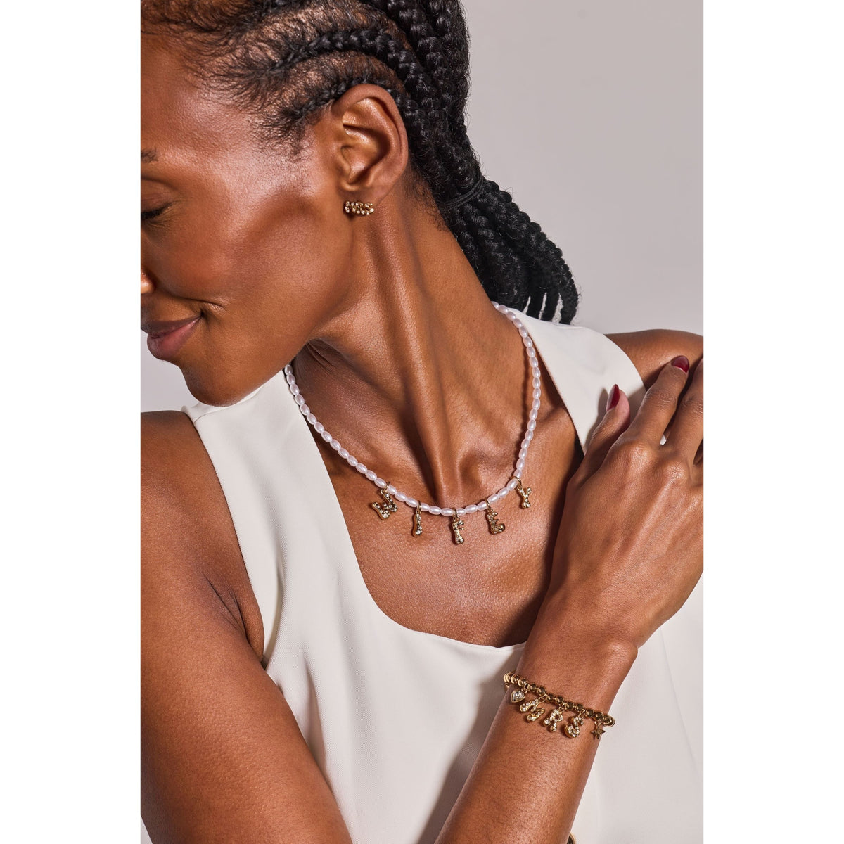ALEX AND ANI — 'Mrs" Beaded Bubble Bolo Bracelet