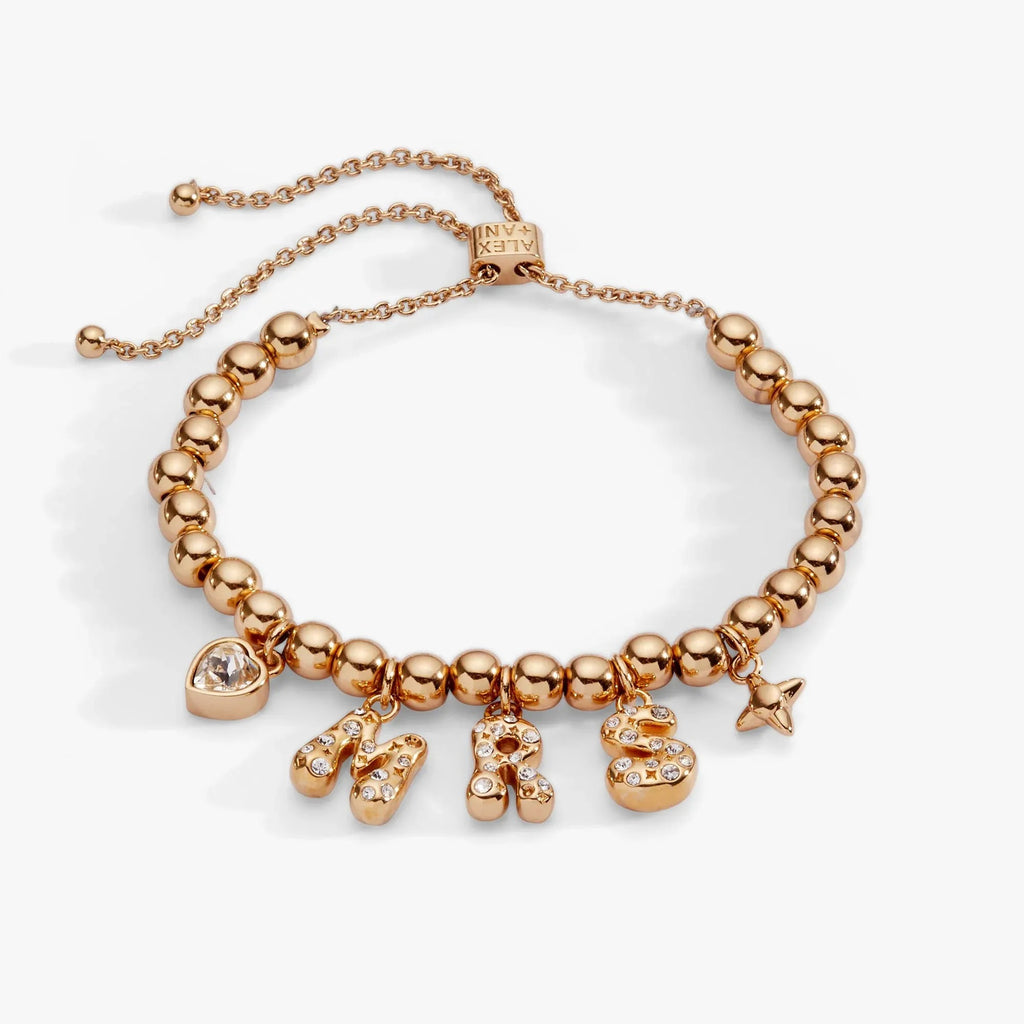 ALEX AND ANI — 'Mrs" Beaded Bubble Bolo Bracelet