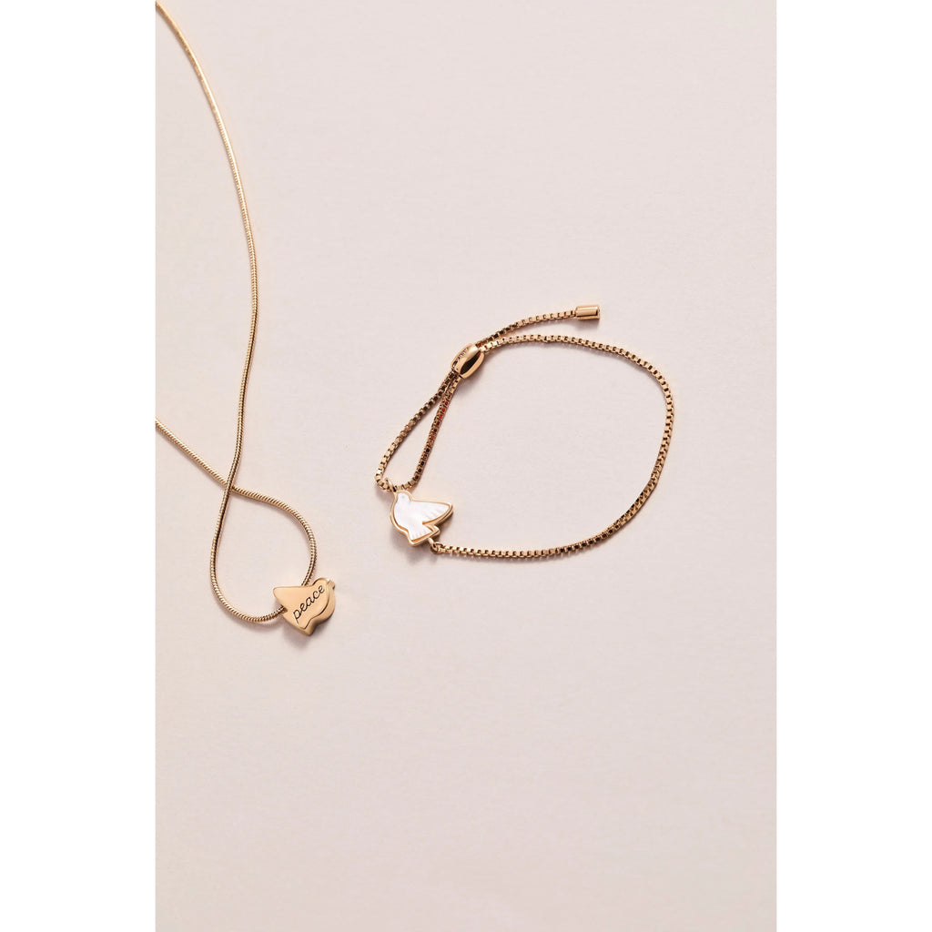 ALEX AND ANI — Pearlized Dove 'Peace' Slider Necklace