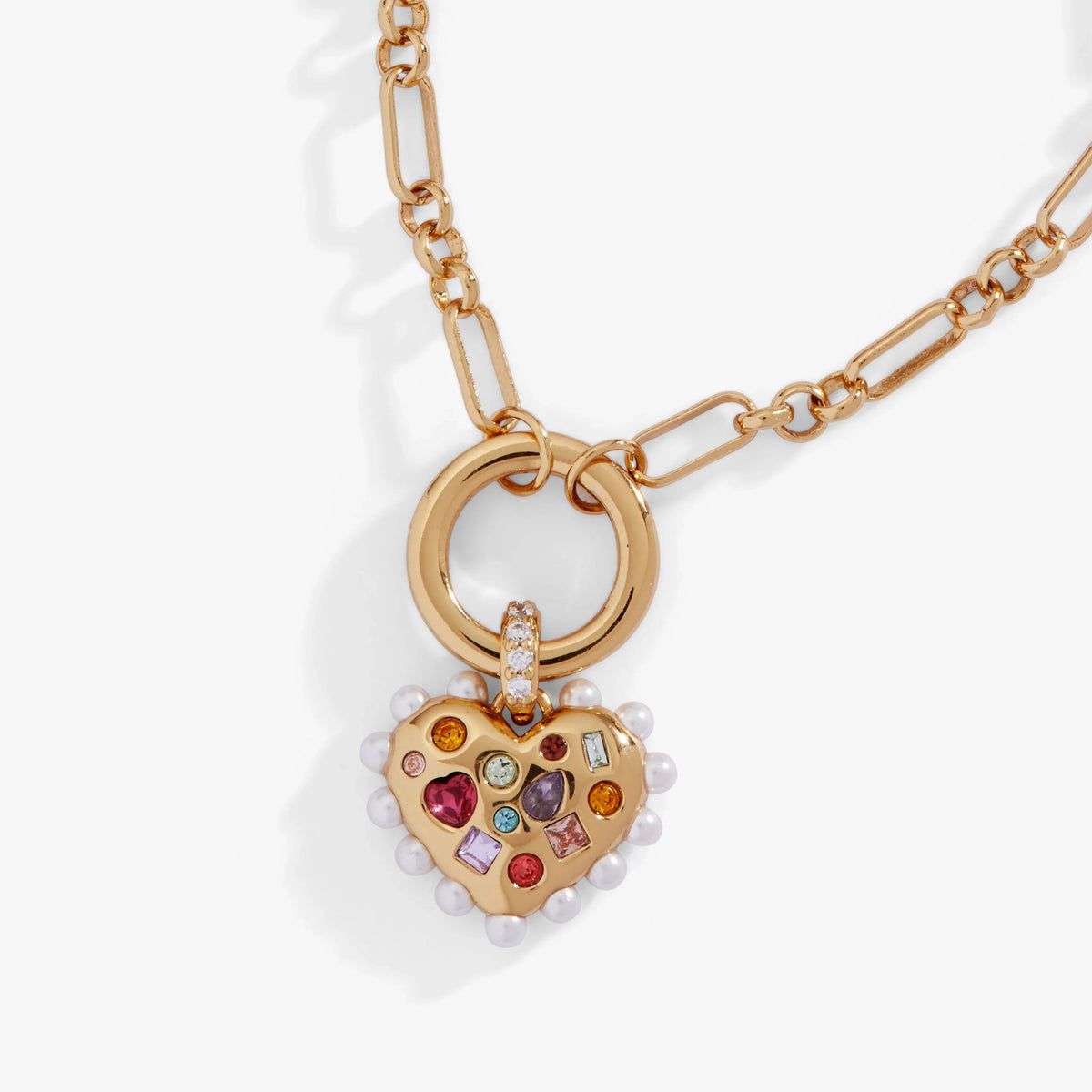 ALEX AND ANI — Puffy Heart Gemstone And Pearl Chain Bolo Bracelet
