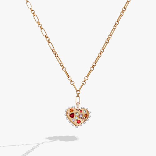 ALEX AND ANI — Puffy Heart Gemstone And Pearl Pendant Necklace