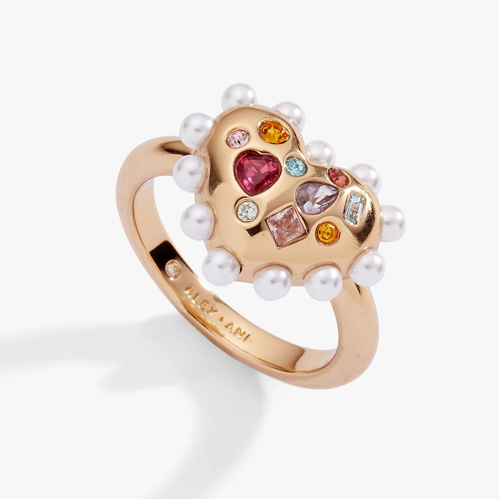 ALEX AND ANI — Puffy Heart Gemstone And Pearl Statement Ring