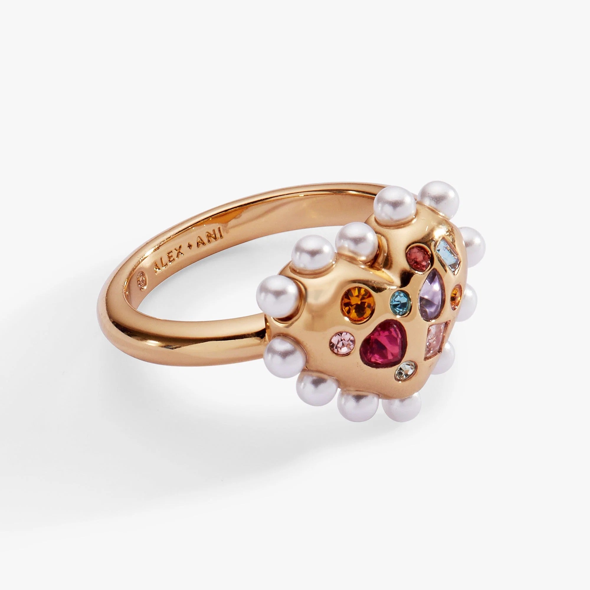 ALEX AND ANI — Puffy Heart Gemstone And Pearl Statement Ring