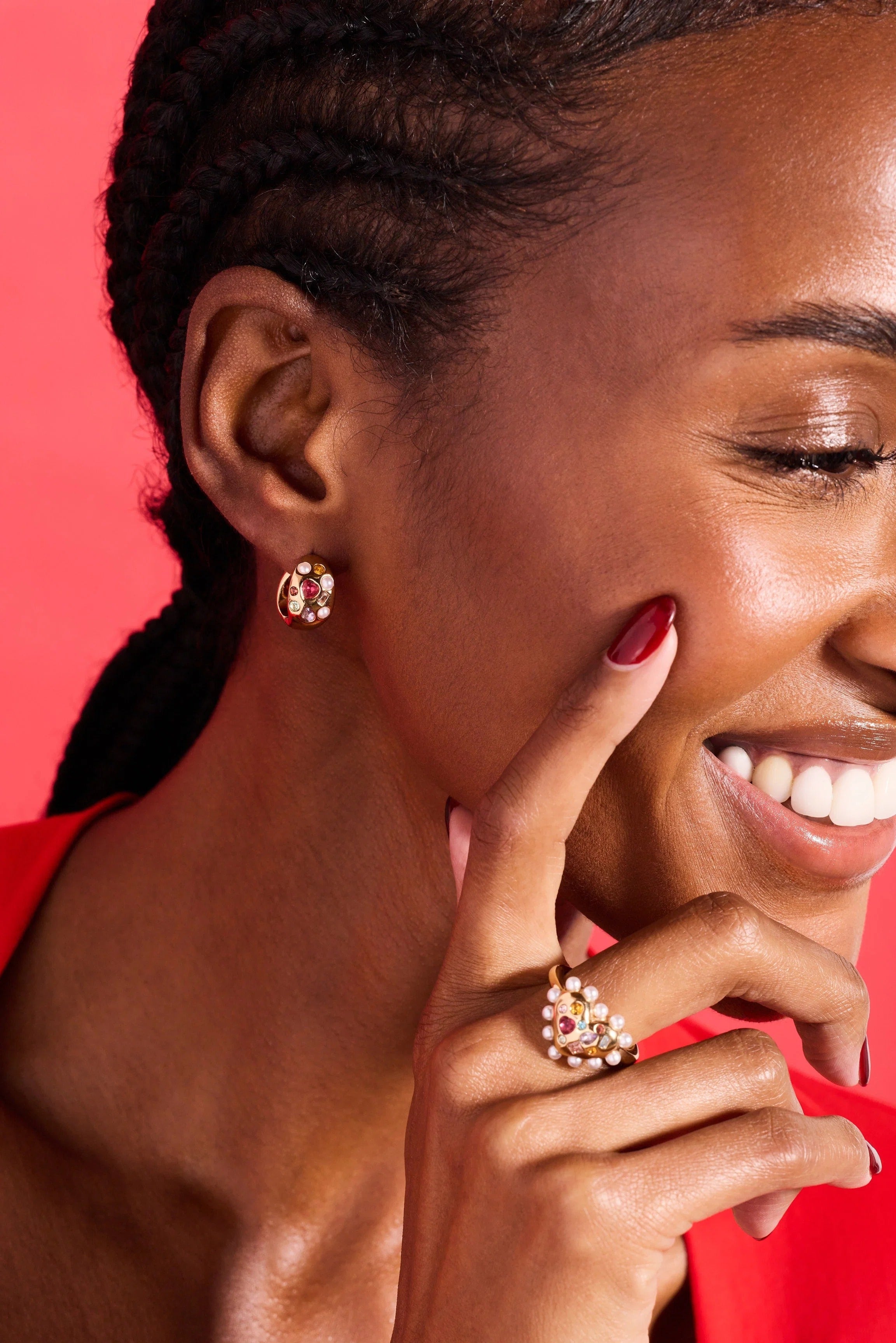 ALEX AND ANI — Puffy Heart Gemstone And Pearl Statement Ring