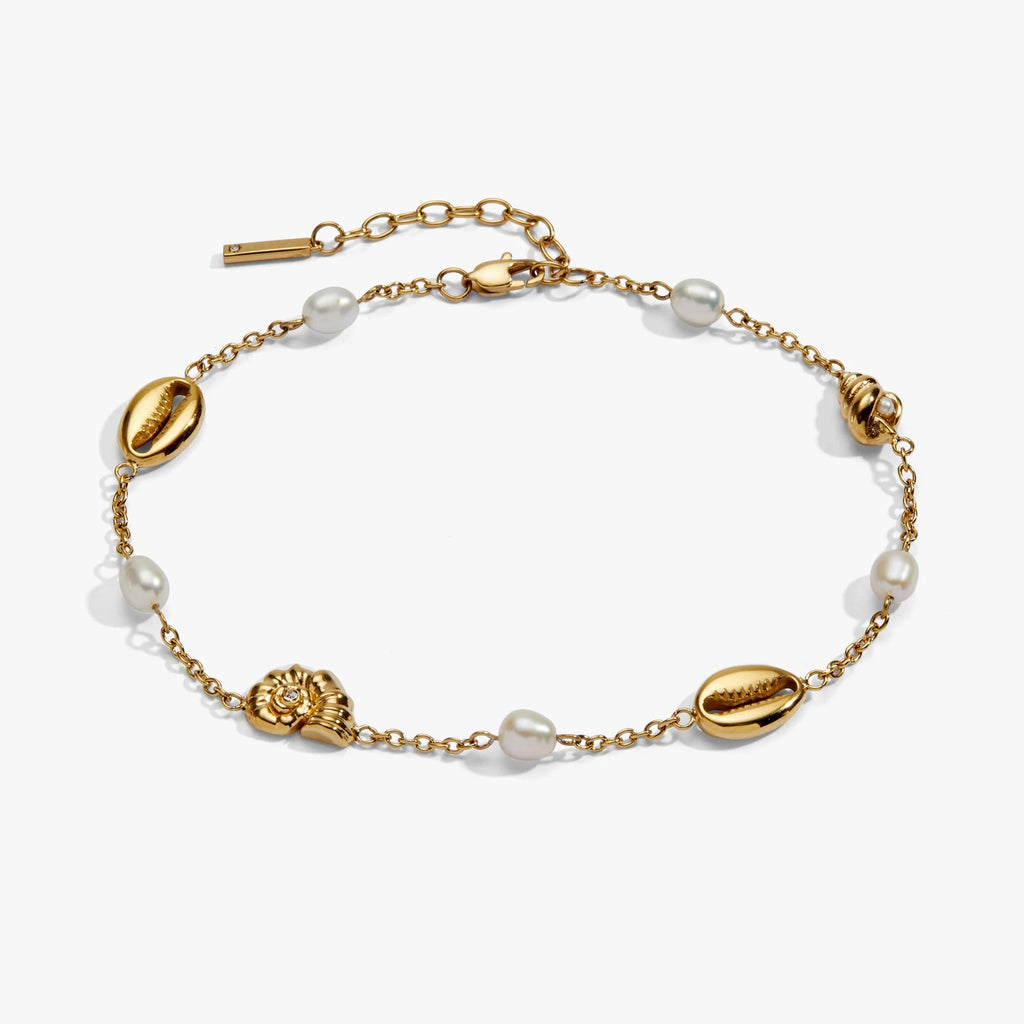 ALEX AND ANI — Seashell & Pearl Inline Charm Anklet