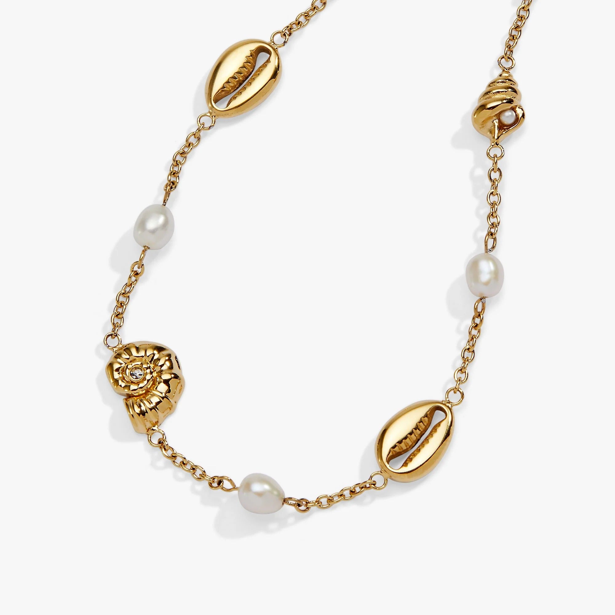ALEX AND ANI — Seashell & Pearl Inline Charm Anklet