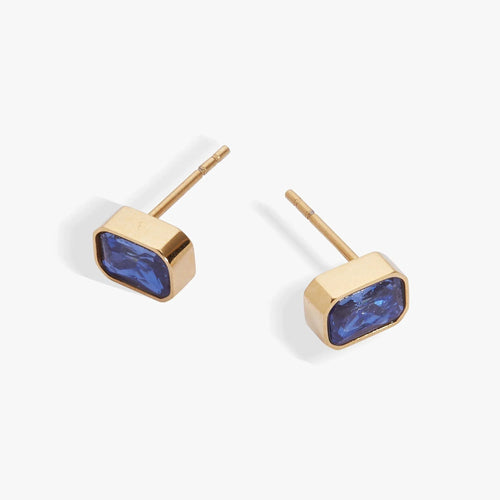 ALEX AND ANI — September Emerald-Cut Birthstone Stud Earrings
