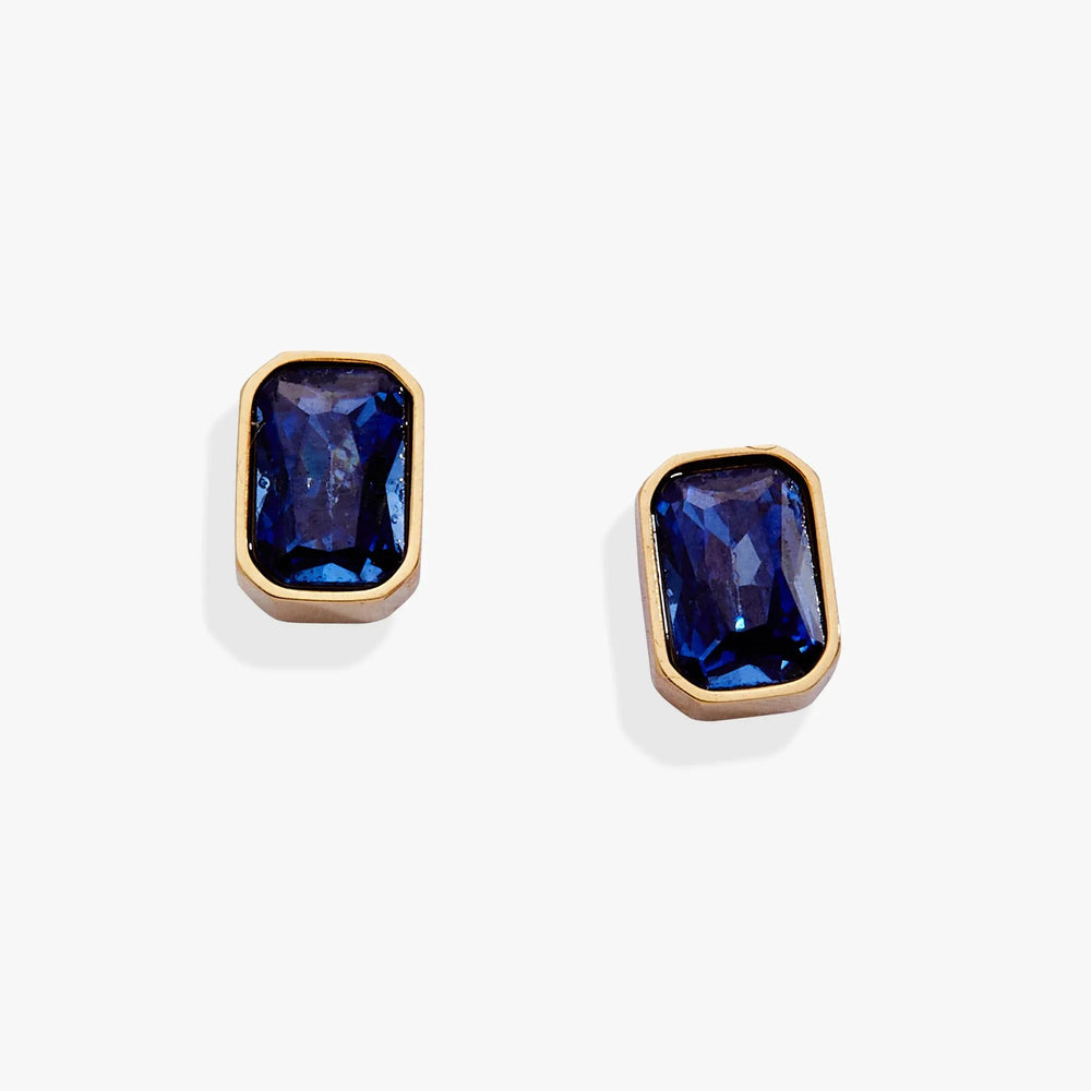 ALEX AND ANI — September Emerald-Cut Birthstone Stud Earrings