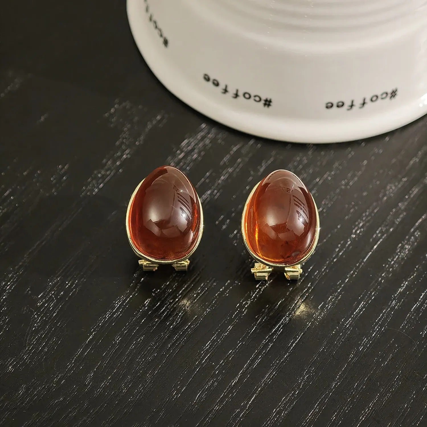 Amber Water Drop Ear Buckle Earrings — Vintage Maillard