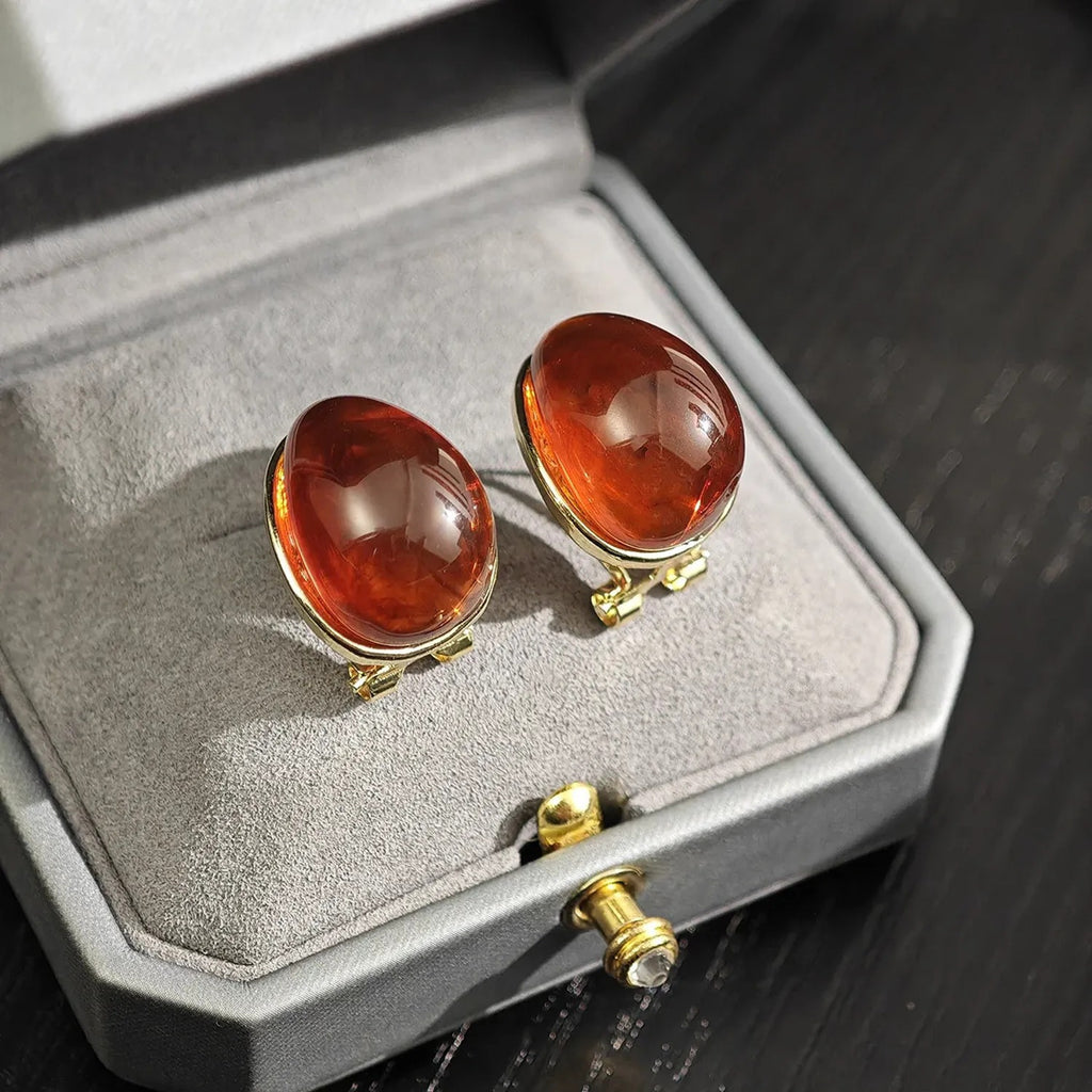 Amber Water Drop Ear Buckle Earrings — Vintage Maillard