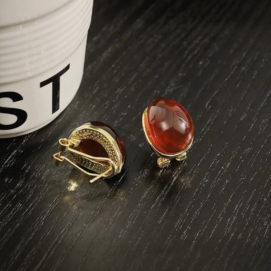 Amber Water Drop Ear Buckle Earrings — Vintage Maillard