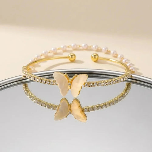 Aurora Butterfly Zircon Open Cuff Bracelet