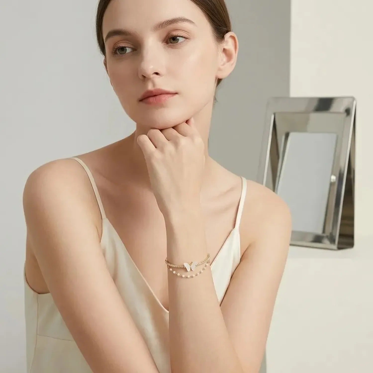 Aurora Butterfly Zircon Open Cuff Bracelet