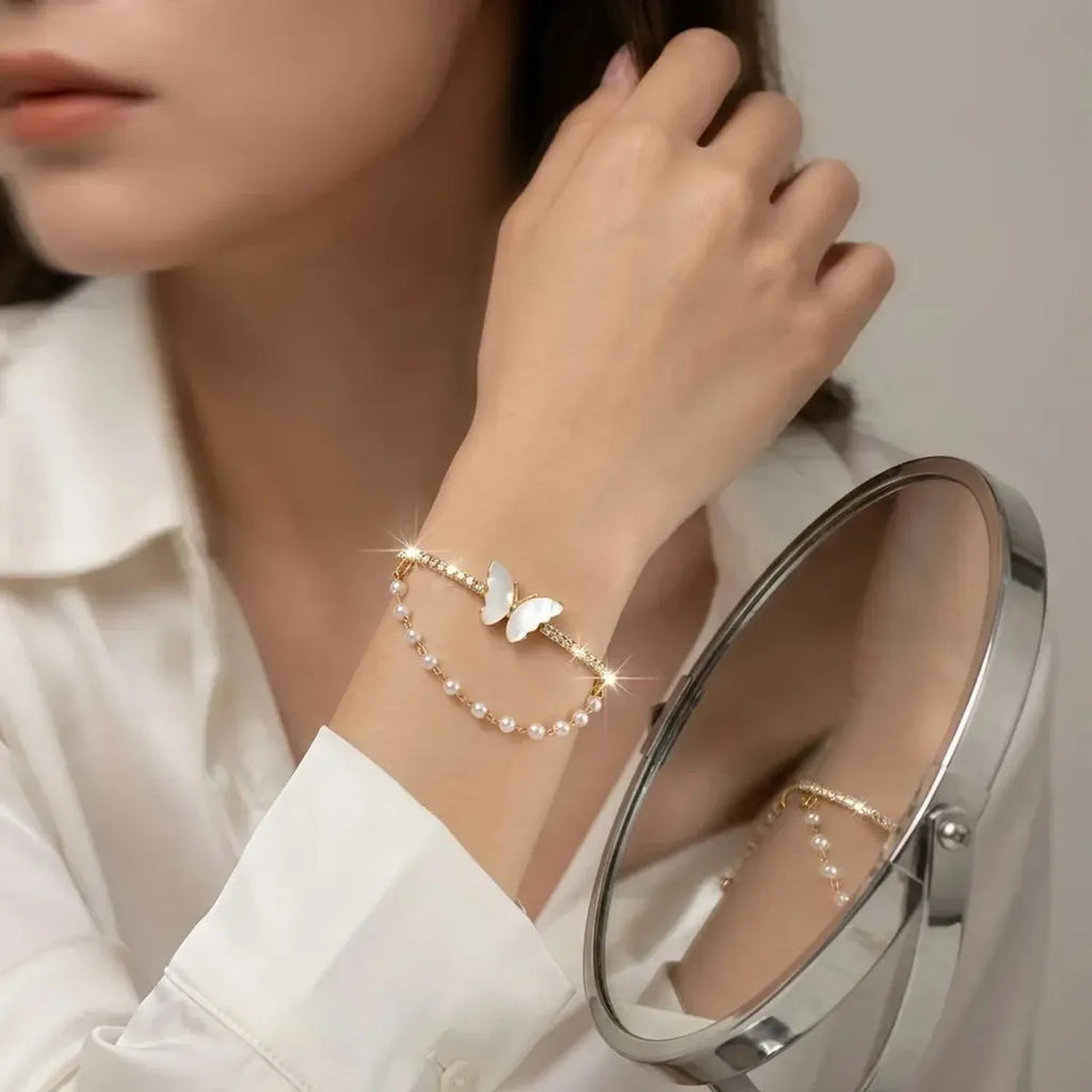 Aurora Butterfly Zircon Open Cuff Bracelet