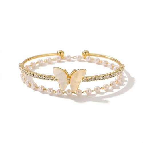 Aurora Butterfly Zircon Open Cuff Bracelet, Gold Bracelets for Women