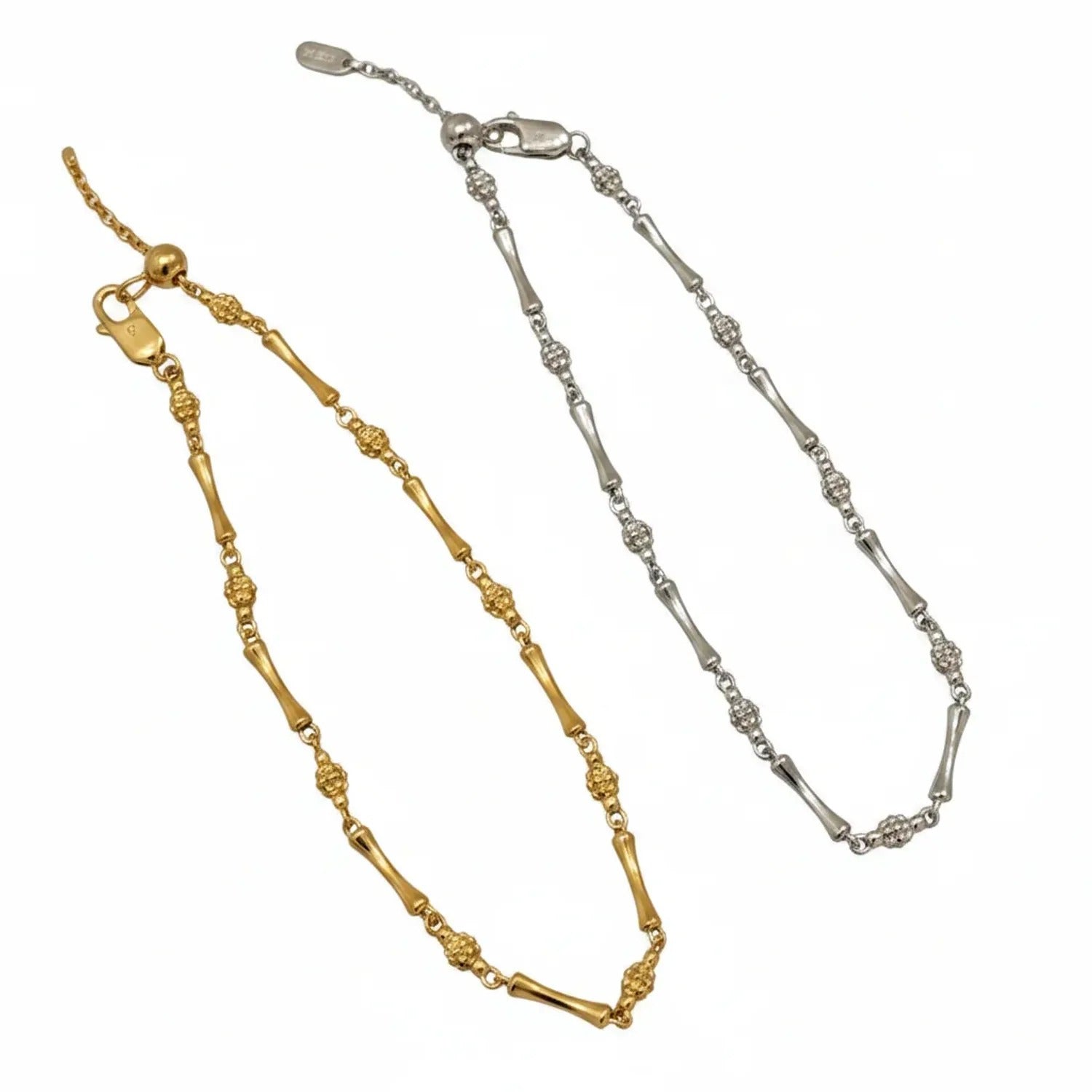 Bamboo-Joint Gold & Silver Stacking Bracelet
