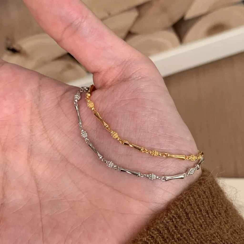 Bamboo-Joint Gold & Silver Stacking Bracelet