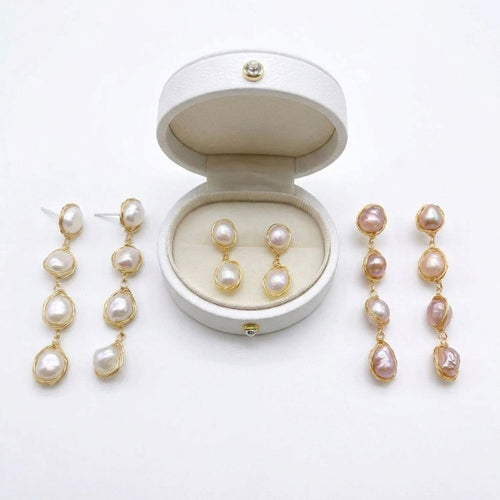 Baroque Freshwater Pearl Drop Earrings on Sterling Silver Posts — all variants