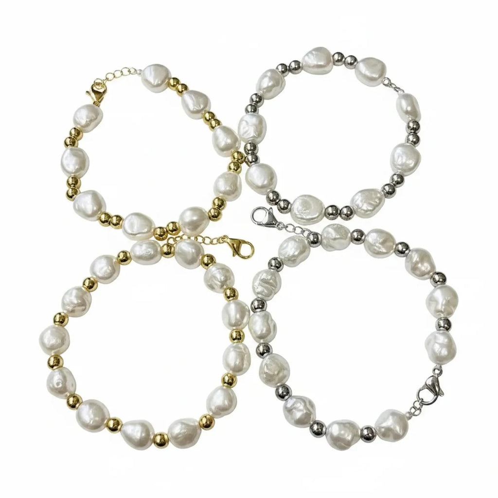 Baroque Imitation Pearl Copper-Bead Irregular Bracelet