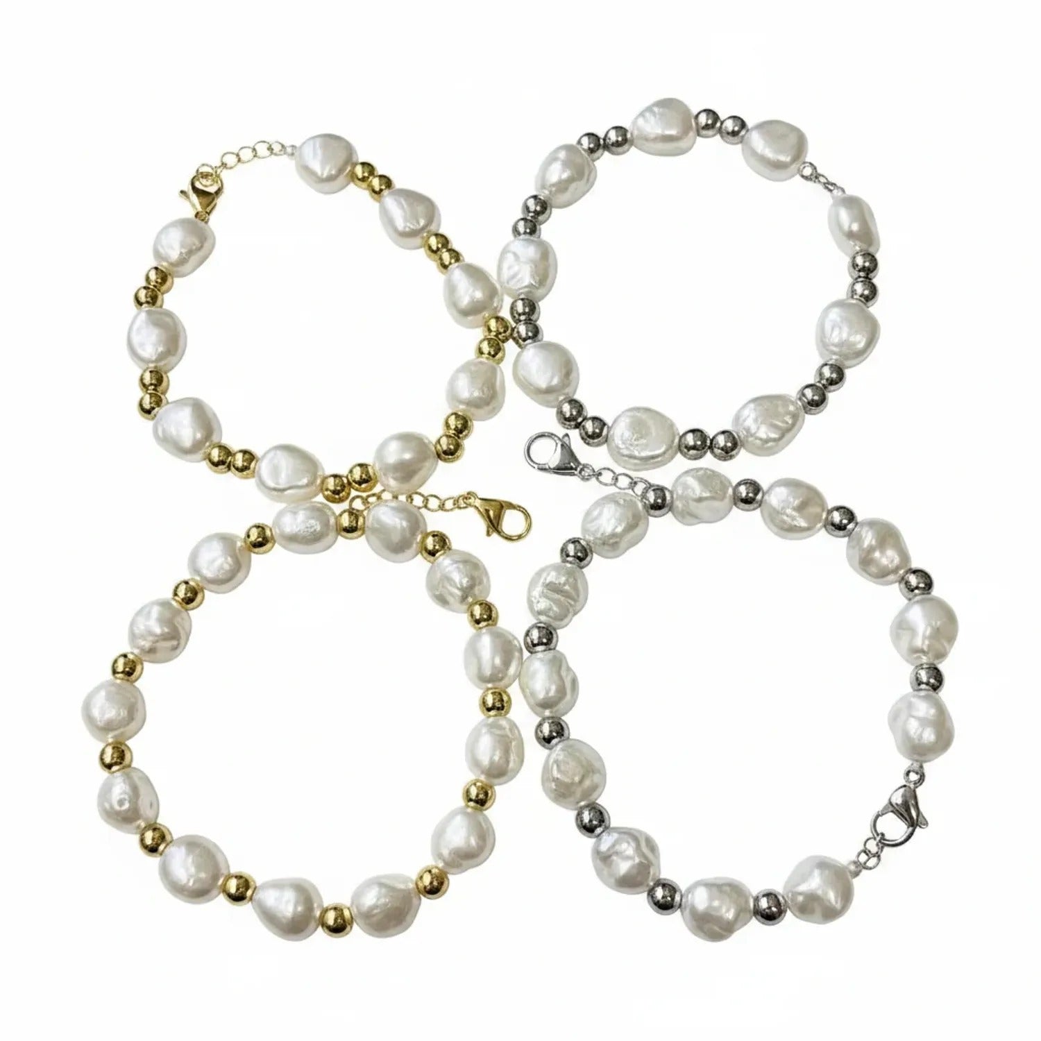 Baroque Imitation Pearl Copper-Bead Irregular Bracelet