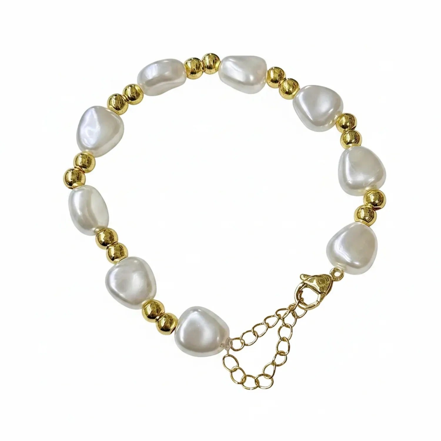 Baroque Imitation Pearl Copper-Bead Irregular Bracelet