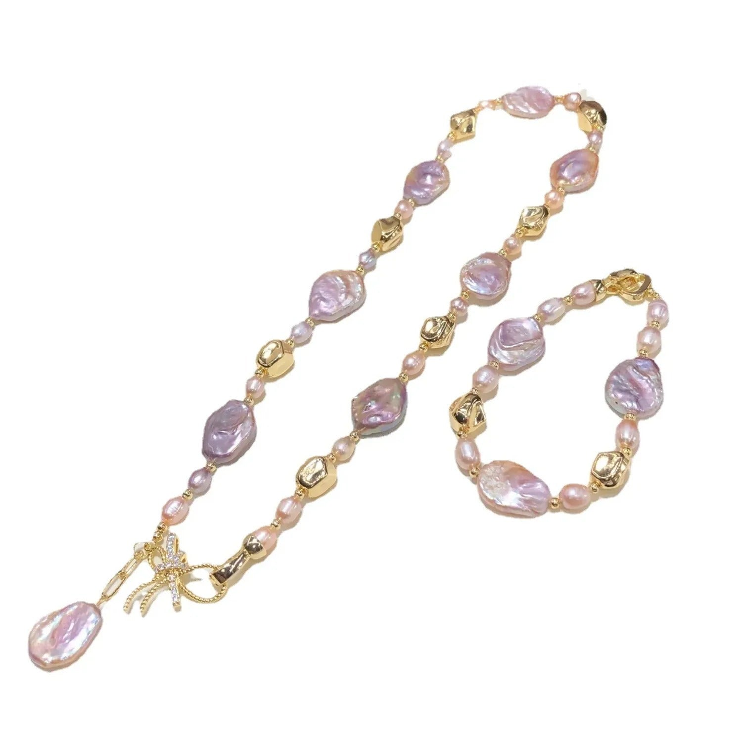 Baroque Natural Freshwater Pearl Necklace & Bracelet Set