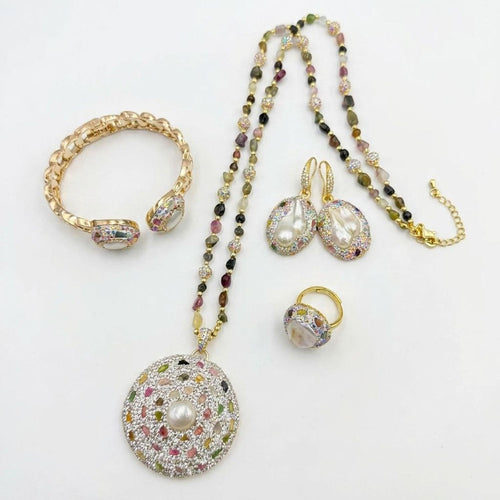 Baroque Pearl Heirloom Jewelry Set - Pearl Necklace, Earrings, Bangle & Rings