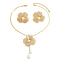 Bazaar Flower Pearl Clavicle Necklace & Earring Set
