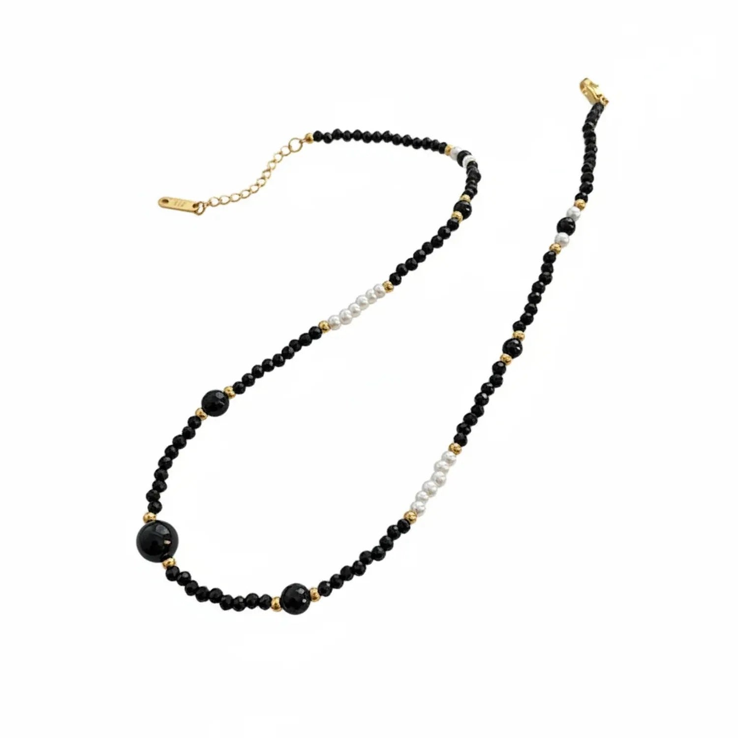 Black Onyx Beaded Pearl Choker – Handmade Artisan Necklace
