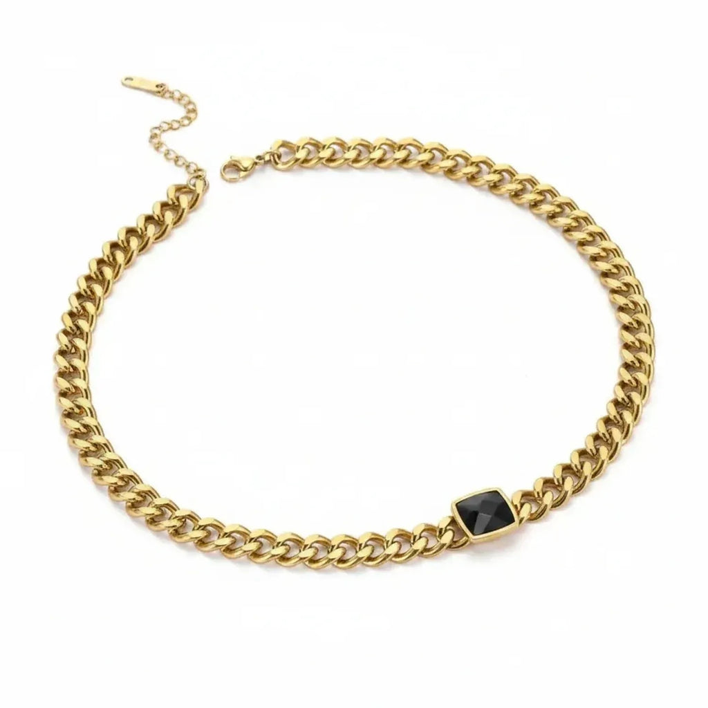 Black Shell Square Link Titanium Steel Gold Chain & Gold Necklace Set
