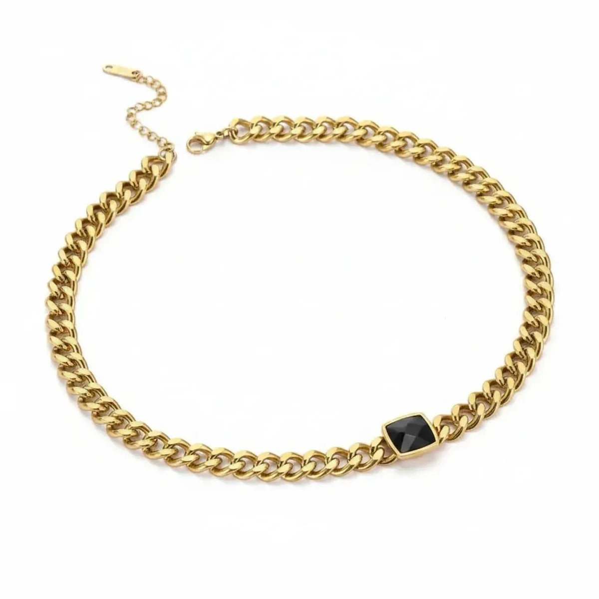 Black Shell Square Link Titanium Steel Gold Chain & Gold Necklace Set