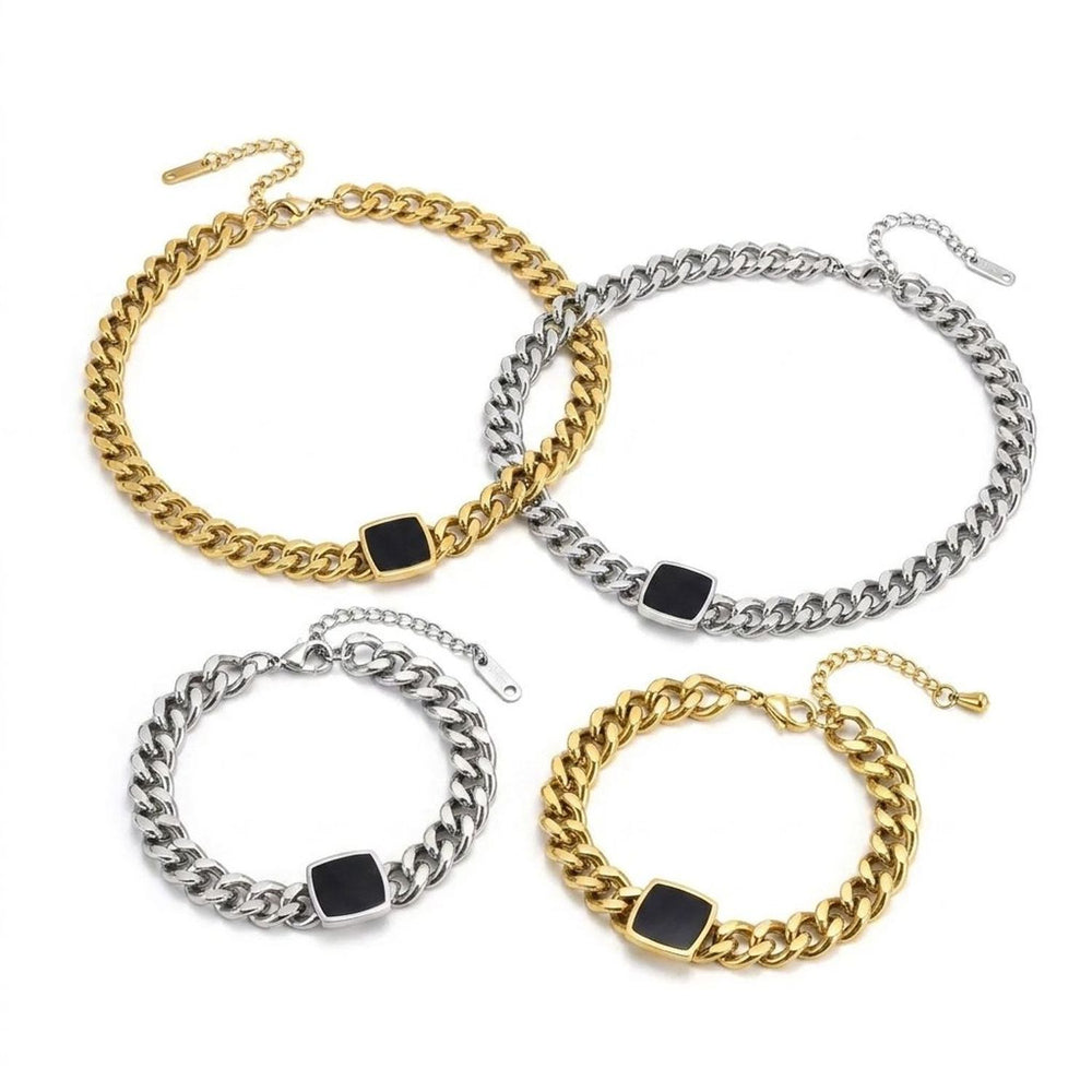 Black Shell Square Link Titanium Steel Gold Chain & Gold Necklace Set