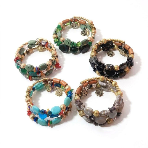 Bohemian Crystal Turquoise Agate Beaded Multi-Layer Wrap Bracelet — all variants