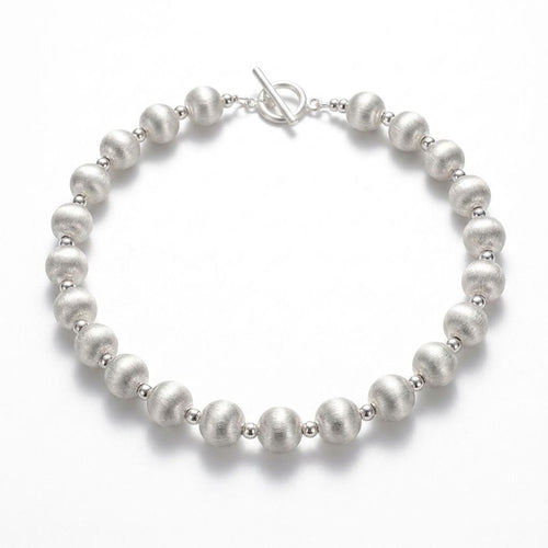 Brushed Silver Sphere Cat Eye Beaded Chain Necklaces for Women