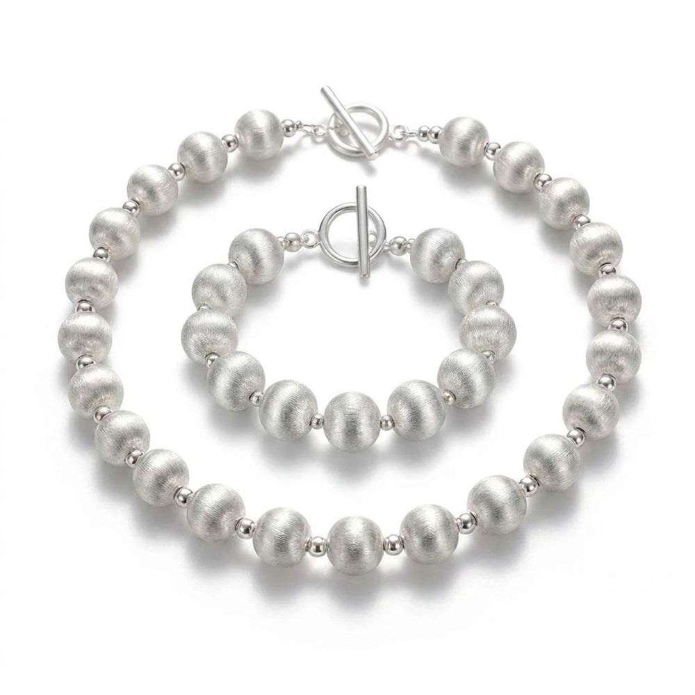 Brushed Silver Sphere Cat Eye Beaded Chain Necklaces for Women — all variants