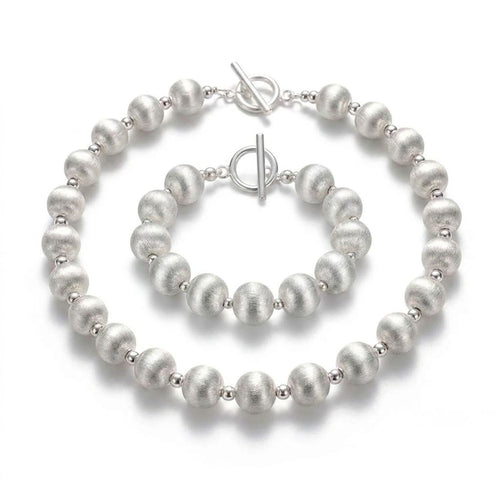 Brushed Silver Sphere Cat Eye Beaded Chain Necklaces for Women — all variants