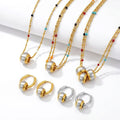 Brushed Stainless Steel Geometric Layered Necklace and Earrings Set for Women