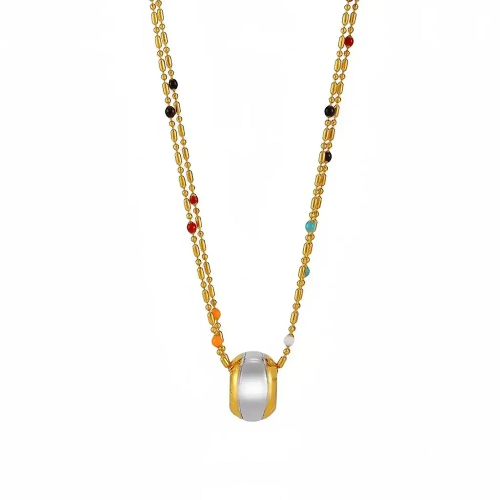 Brushed Stainless Steel Geometric Layered Necklace and Earrings Set for Women