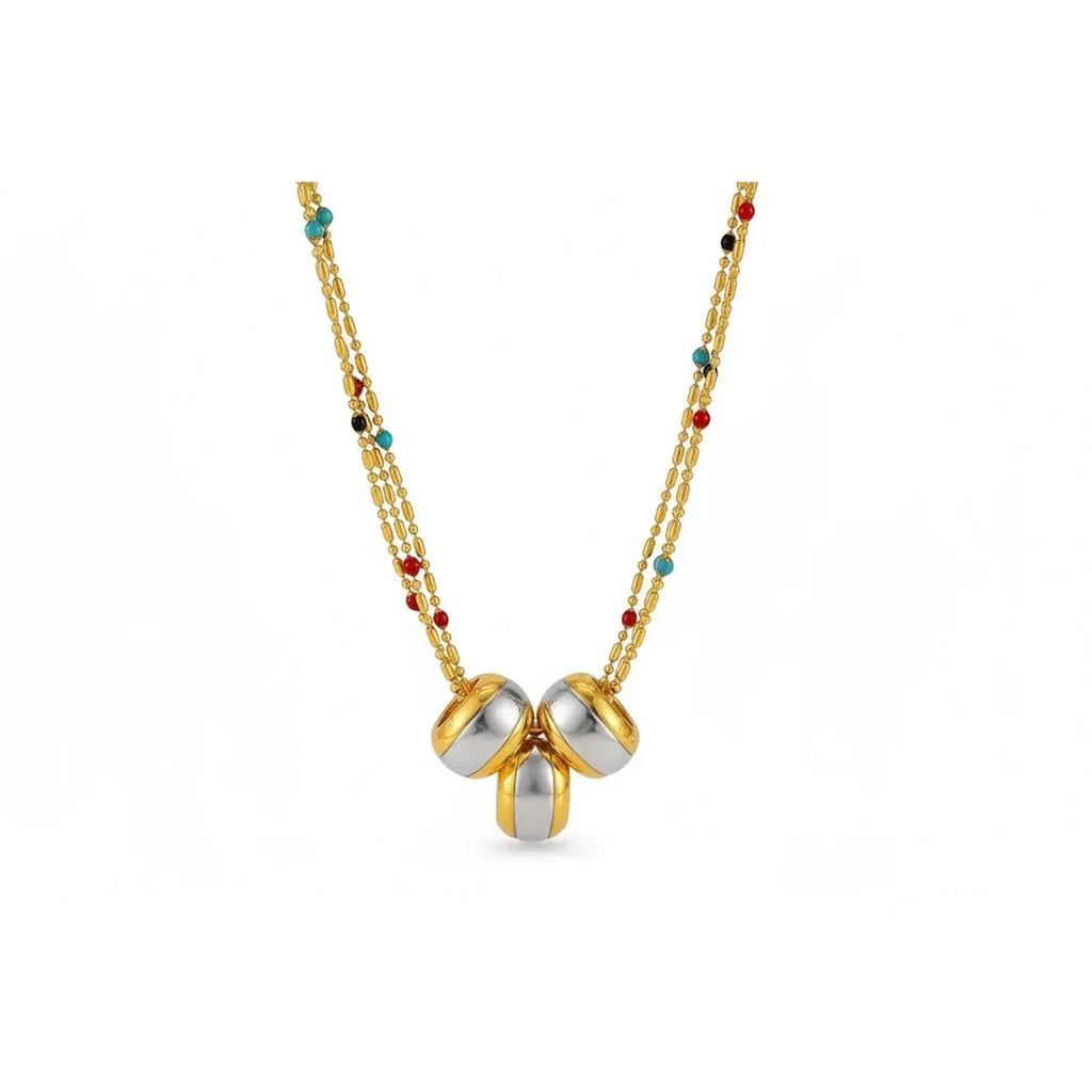 Brushed Stainless Steel Geometric Layered Necklace and Earrings Set for Women
