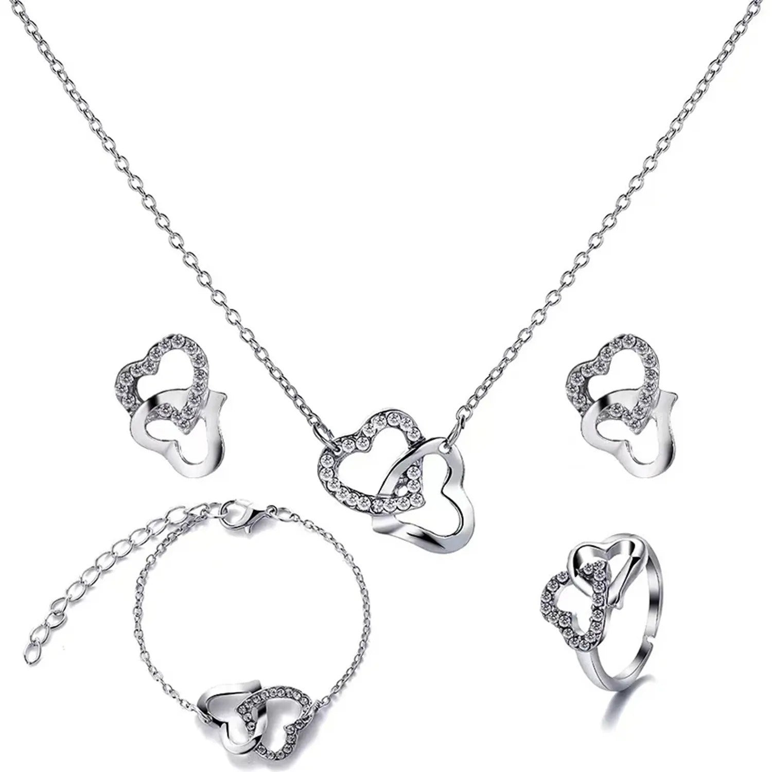 Butterfly & Double Heart Delicate Jewelry Set