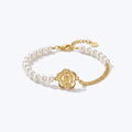 Camellia Pearl Claw-Chain Bracelet - Brass Floral Charm Bracelets for Women