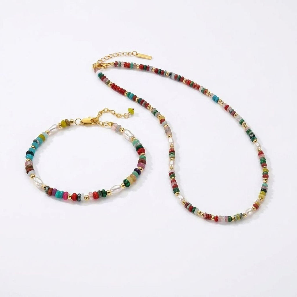 Candy Stone and Freshwater Pearl Beaded Jewelry Set - Necklace or Bracelet — all variants