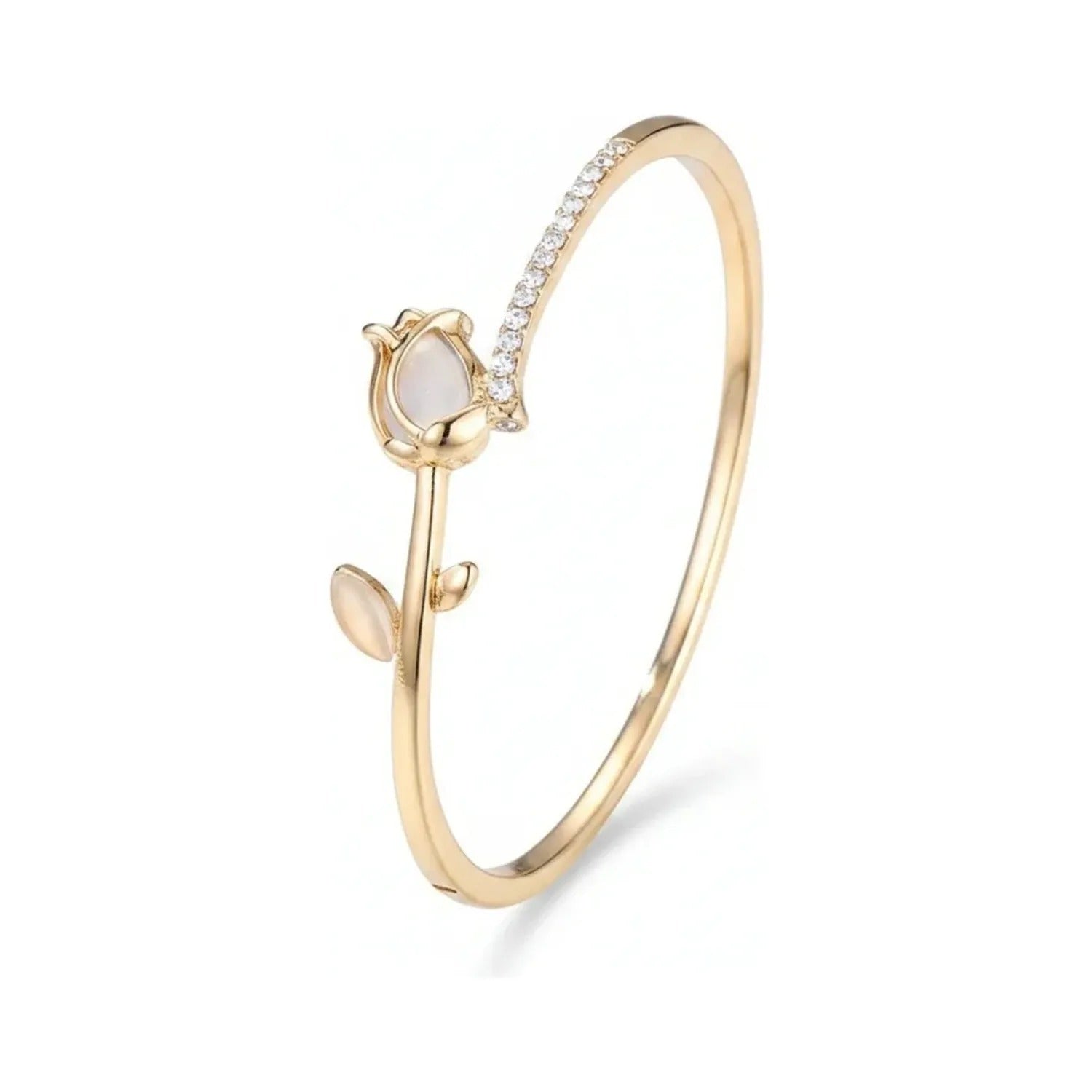 Cat's Eye Tulip Flower Bangle Bracelet