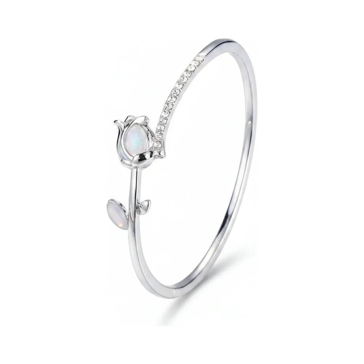 Cat's Eye Tulip Flower Bangle Bracelet