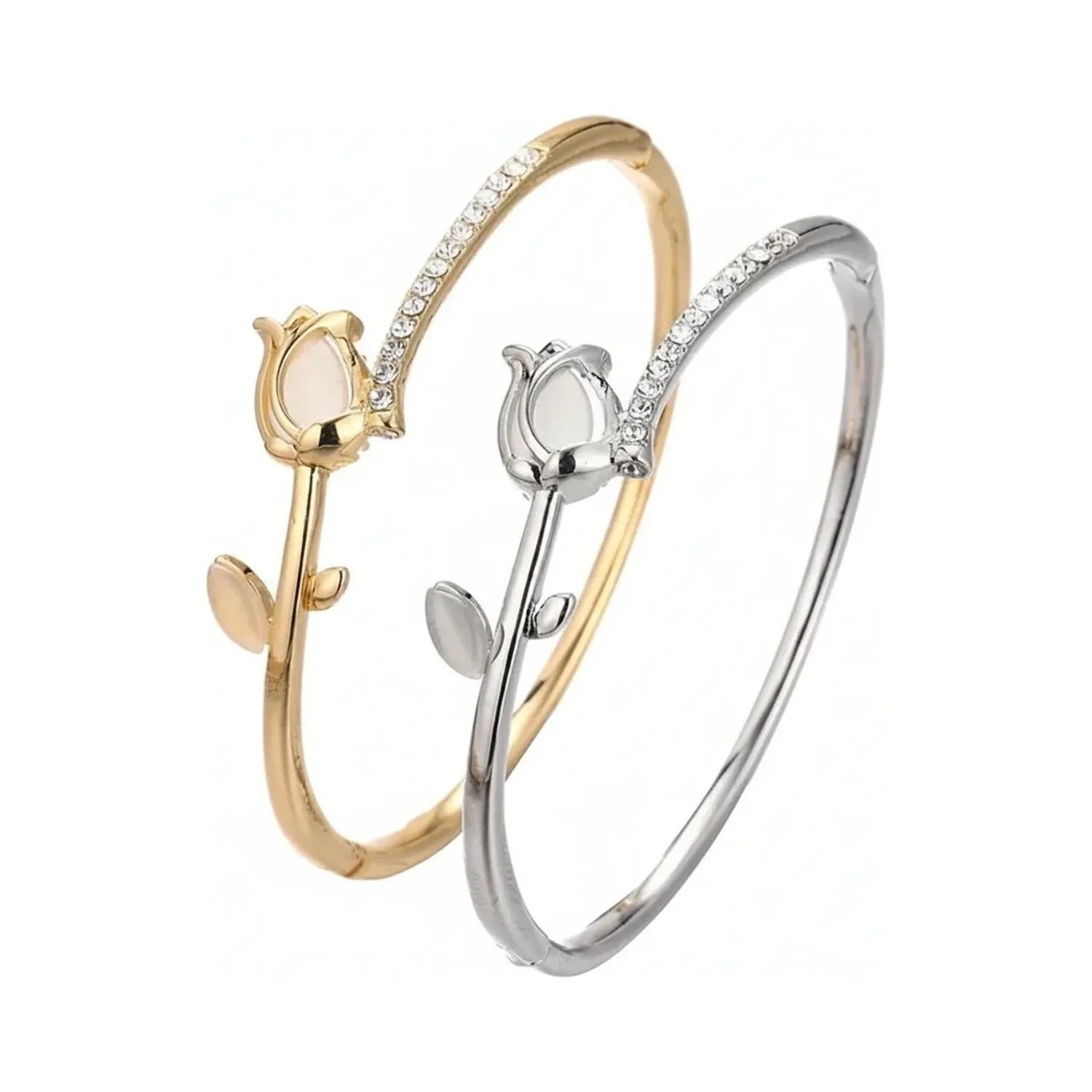 Cat's Eye Tulip Flower Bangle Bracelet
